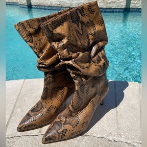 Paris Texas Cognac Tan Python Snake-Print Slouchy Pointed Toe Boot sz 38.5